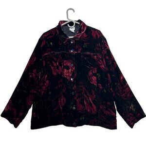Chicos Velvet Dark Floral Button Up Jacket Silk Blend Size L Whimsigoth Fairy